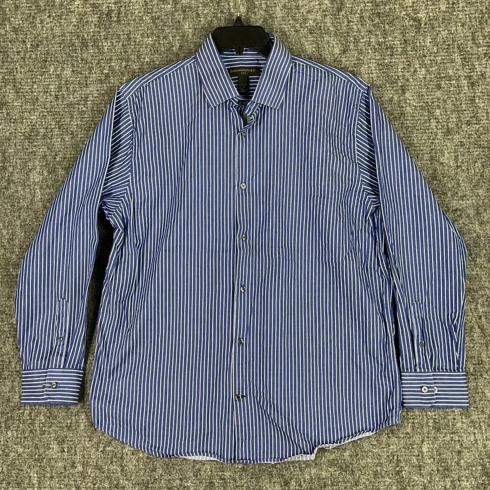 BANANA REPUBLIC SHIRT MENS XL BLUE‎ STRIPED BUSINESS FORMAL LONG-SLEEVE TOP